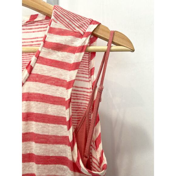 SUNDANCE M Striped Linen Knit Sleeveless Midi Dress Lined Asymmetric Hem Pink - Picture 7 of 10